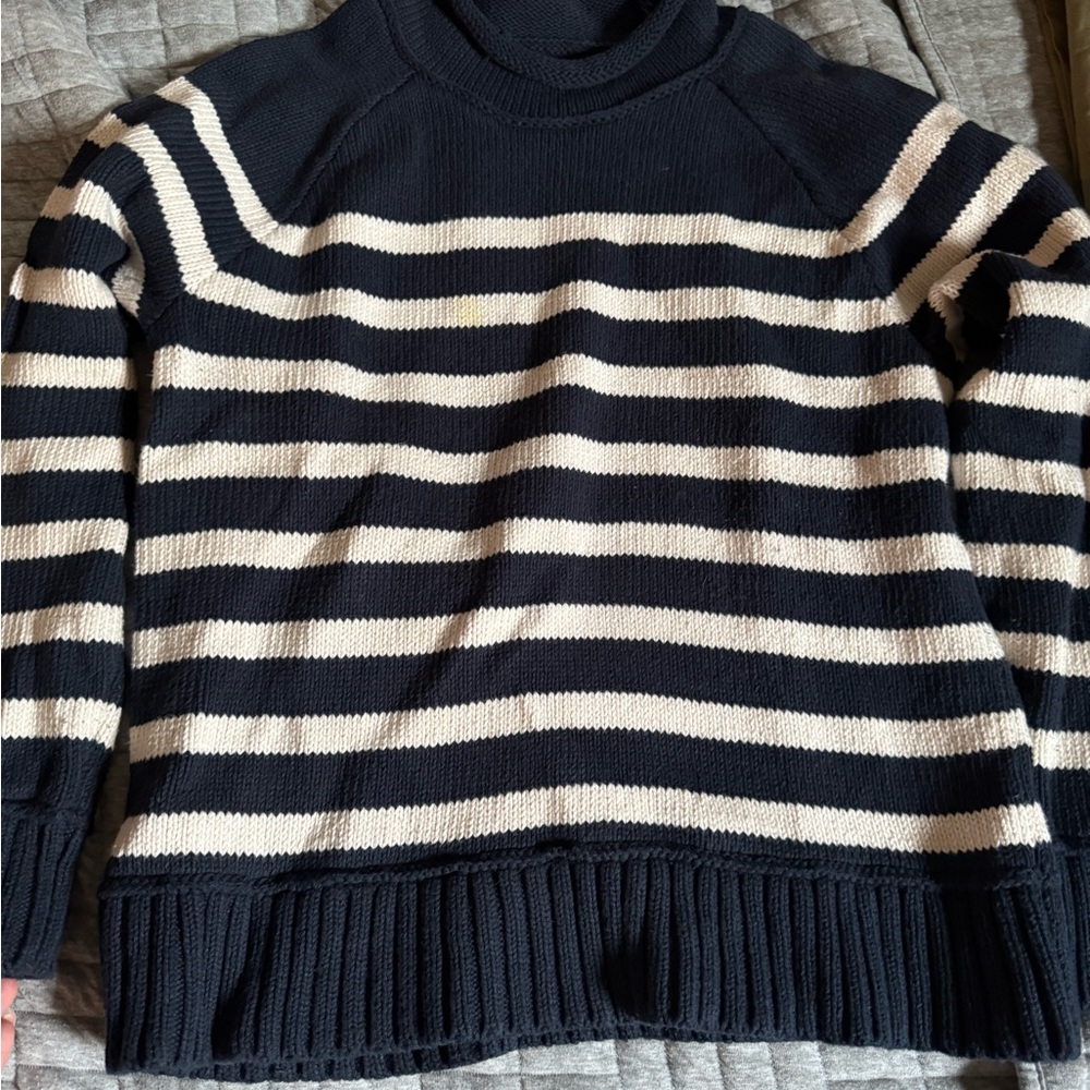 L.L. Bean Navy and Cream Striped rollneck Sweater. Medium